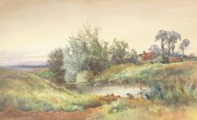 Henry Stannard (1844-1920) British. Ducks by a Pond at Dusk, Watercolour, Signed, 12