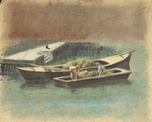 American School. Figures Loading Cotton by a Quayside, Oil on Canvas. Unframed, 6