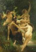 After William Adolphe Bouguereau, 20th Century European School. A Satyr Surrounded by Four Nymphs at