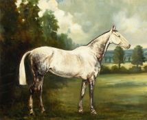 J. Crawford Wood (Early 20th century) British, a grey horse in an extensive landscape, oil on