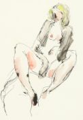 Peter Collins, A seated nude, ink and watercolour, 12