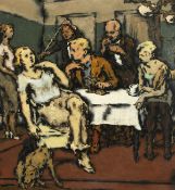 Charles W. Fleiss (1899-1956) German/British, 'In the Pub', A scene of figures in an interior, oil