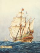 Herbert Ahier (20th century) British, a study of the Ark Royal, watercolour, signed and dated