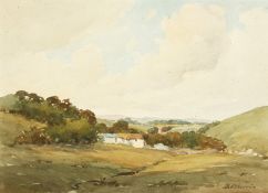 F. Morris, 'Stoke-in-Teignhead', a view of farm buildings in a landscape, watercolour, signed, 10