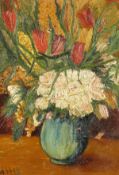 Webber (20th century), a still life of mixed flowers in a jug, oil on canvas, signed 22