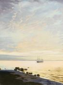 Yuri Voyevoda (b.1944) Russian, 'Sailboat At Anchor', signed oil on canvas, 15.75