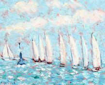 Paul Beauvais, a scene of yachts and a regatta, oil on board, signed with pseudonym A. de Voll, 8