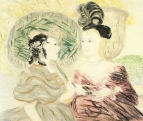 Sheila Charles (B.1919) British, 'Arabella and Lavinia' a portrait of two ladies, oil on canvas,