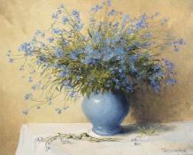 Alexei Tikhomirov (b.1965) Russian, 'Forget-Me-Nots', signed oil on canvas, 15.75