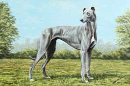 J. Davies (20th Century). 'Crystal Jet' and 'Merrydown Girl', a Pair of Paintings of Greyhounds, Oil
