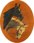 Circle of Francis Mabel Hollams. A Study of Two Horse's Heads, Oil on Panel. Oval, 11