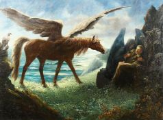 Mary Howey, 20th century school, 'The Elixir of Life', a winged horse with the figures in a