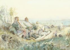 Joseph Hughes Clayton (1870-1930) British. Cottages by the Sea, Watercolour, Signed, 14