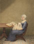 Adam Buck (1759-1833) Irish, study of a seated lady with her dog, watercolour, signed and dated