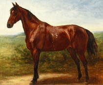 H. Pecont? (19th century), Study of a chestnut horse and a landscape, oil on board,