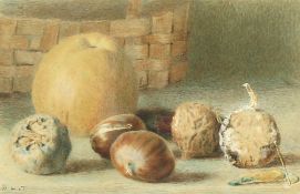 William Henry Hunt (1790-1864) British. A Still Life of an Apple and Nuts, Watercolour, Signed, 4.