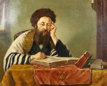 Early 20th century, A Jewish scholar at his desk, oil on canvas, signed in Hebrew, 24