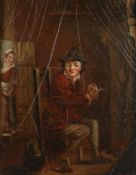 19th Century Dutch School. An Interior Scene of a Man Filling his Pipe with a Female Figure