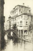 Andrew Affleck (1869-1935) British, Gondola on a Venetian Canal, etching, signed in pencil, 22