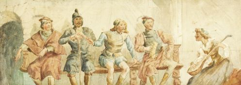 19th Century English School. Figures Listening to Music, Watercolour. 6