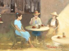Tom Quinn (1918-2015), Caf conversation, Bergerac. Oil on board, signed, 12