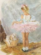 Alexander Averin (b.1952) Russian, 'Young Ballerina And Puppies', signed oil on canvas 13.75