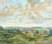 Francis Wynne Thomas (1907-1988) British, an extensive landscape with far reaching views of fields