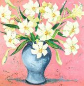 Peter Arnold (20th/21st Century) British. A Still Life of Flowers in a Blue Vase, Oil on Canvas,