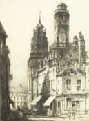 Andrew Affleck (1869-1935) British, 'Towers of Calais' etching, signed in pencil, 16