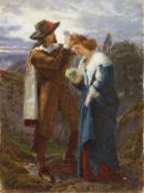 J.D.W. (19th century) British, figures in a landscape, a gentleman dressing a lady's hair with