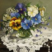 Lidya Datsenko (b.1948) Russian, 'Pansies', signed oil on canvas, 10