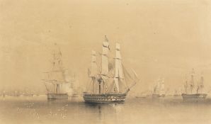 Oswald Walters Brierly (1817-1894) British, 'The English and French Fleets in the Baltic',