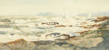 Rosalie Franks (20th Century) Irish. Waves Breaking on a Rocky Coast, Watercolour, Initialled, 6.