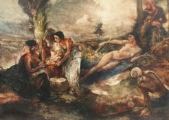 20th Century School. A Pair of Scenes of Semi clothed Figures in Landscapes, mixed media,