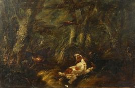E. Armfield. Dogs Chasing a Pheasant in a Wooded Landscape, Oil on Canvas, 20