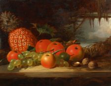 William Malbon (1805-1877) British, a pair of still life paintings of mixed fruit and foliage on a