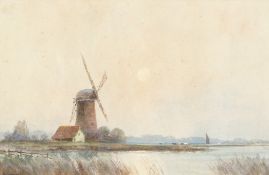 Charles Hannaford (1863-1955) British. A Windmill under Moonlight, A Norfolk Broads Scene,