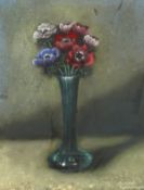 Richard Cartwright, born 1951, British, 'Anemones in a Green Vase', pastel, signed with label verso,
