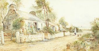 Joseph Hughes Clayton (19th/20th century) British, figure beside shore cottages with a bay beyond,