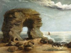 W. Nicholson (19th/20th century) a moonlight scene of a rocky shoreline, oil on board, signed with