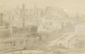 Manner of David Roberts. A View of Edinburgh, Pencil Heightened with White, Unframed, 7