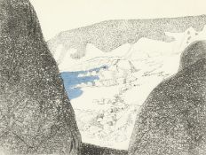 A print of Gunwalloe beach, Cornwall, inscribed, numbered and dated, 1991, 6