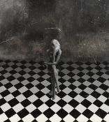 20th century, a study of a lady seated on a chair, acrylic on board, indistinctly signed, 31