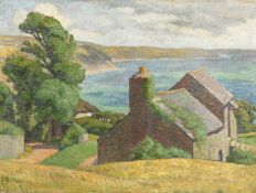 Hubert Wellington (1879-1967) British. 'Milandrex, Cornwall 1913-14'. Farm Building with a Coastline