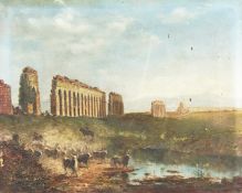 Follower of Pietro Barucci (1845-1917), longhorn cattle in the Roman Campagna, in front of the