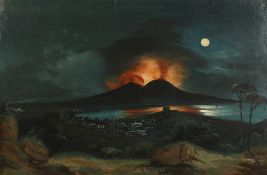 19th century, Vesuvius erupting over the Bay of Naples in the moonlight, oil on canvas, 20