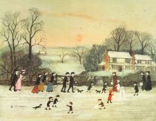 After Helen Bradley. 'Gathering, we went to Gather Holly', Signed in Pencil. 12