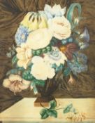 19th Century English School. Still Life of Flowers in a Vase, watercolour, 17
