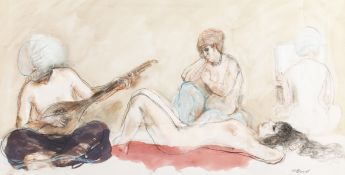 Henry Bird (1909-2000) A harem scene, signed, coloured pastels with watercolours 14