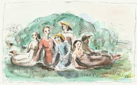 Elinor Bellingham-Smith (1906-1988) British. E.B.S. A Scene of Figures in a Parkland Setting, Signed